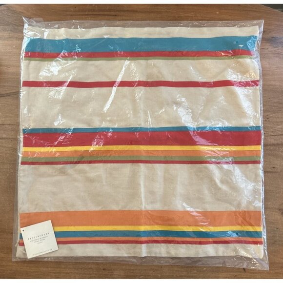 POTTERY BARN  GROSGRAIN RIBBON 20x20 100% LINEN STRIPE PILLOW COVER NEW - Picture 1 of 3